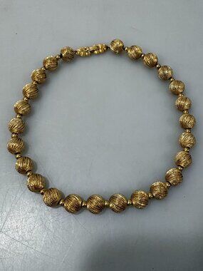 Monet Round Textured Brushed Bead Gold Toned Choker Necklace 15" Vintage